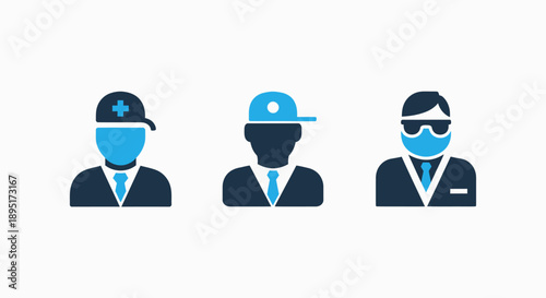 Diverse Professional Avatars: Medical, Casual, and Specialized Roles Represented by Modern Icons