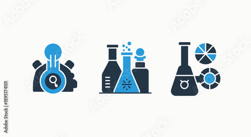 Scientific Research and Laboratory Analysis with Test Tubes, Beakers, and Data Chart Icons