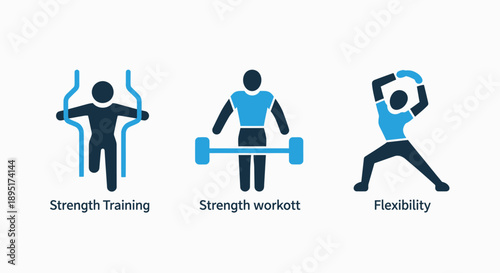 Fitness and Exercise Icons: Strength Training, Workout, and Flexibility for Active Lifestyles