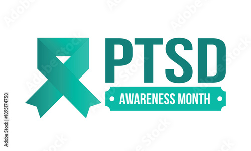 PTSD Awareness Month in June. Post Traumatic Stress Disorder. Celebrated annual in United States. Medical health care and awareness design. Poster, card, banner and background. Vector illustration