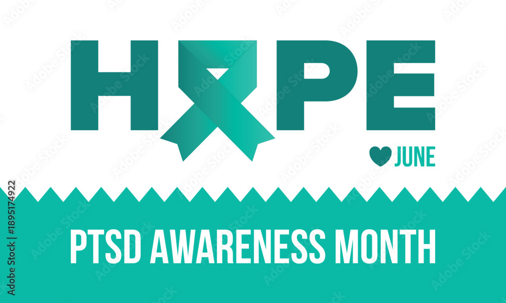 Obraz premium PTSD Awareness Month in June. Post Traumatic Stress Disorder. Celebrated annual in United States. Medical health care and awareness design. Poster, card, banner and background. Vector illustration