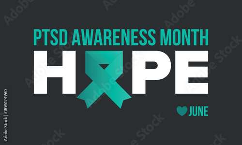PTSD Awareness Month in June. Post Traumatic Stress Disorder. Celebrated annual in United States. Medical health care and awareness design. Poster, card, banner and background. Vector illustration