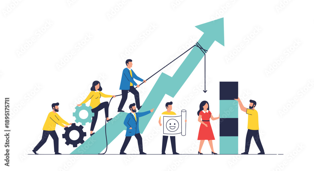 Fototapeta premium Vector illustration of business team working together to achieve growth