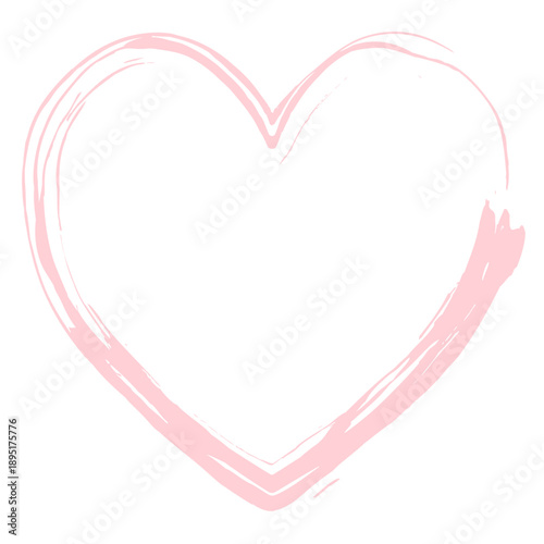Pink heart. Brushstroke love symbol. Color vector illustration. Romantic sign drawn with a stroke. Doodle style. Outline on an isolated white background. Idea for web design, invitations.