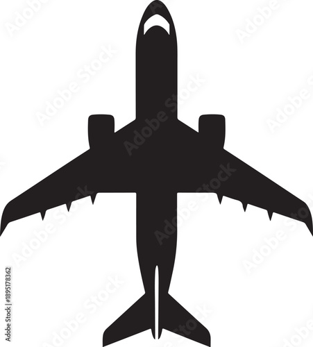 Vector  illustration of Top view of airplane silhouette for air travel icon isolated on transparent background
