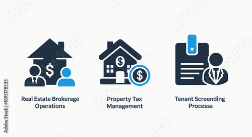 Icons for Real Estate Brokerage Operations, Property Tax Management, and Tenant Screening