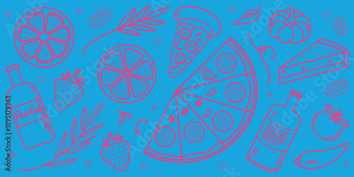 Vibrant Hand-Drawn Italian Food and Drink Doodle Set for Culinary Designs