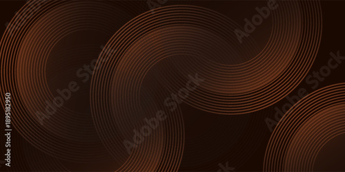 Abstract 3D golden brown lines cirles on dark brown background. Modern design