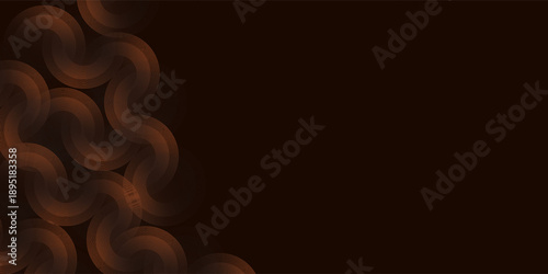 Abstract 3D golden brown lines cirles on dark brown background. Modern design. Nice for wallpaper. Coffe theme. Vector