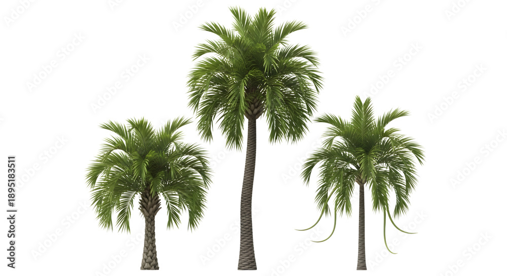 Fototapeta premium Three palm tree plant isolated on transparent background