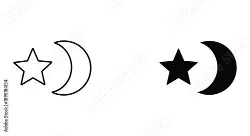 Star and Crescent Moon Symbol - Black and White Illustration