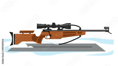 Modern bolt action rifle with scope on white background