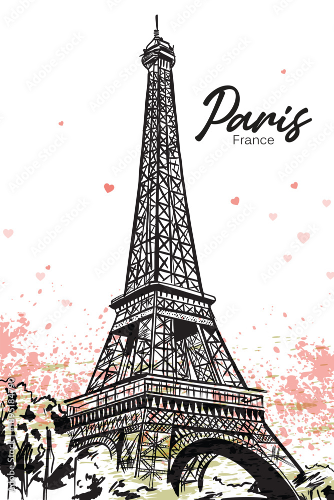 Fototapeta premium Paris France Eiffel Tower Sketch vector illustration