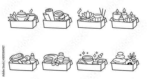 Monochrome wellness boxes with spa and relaxation items