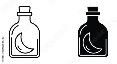 Moonshine Bottle Icon Set - Black and White Illustration