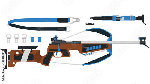 Modern archery equipment with futuristic design elements in flat style