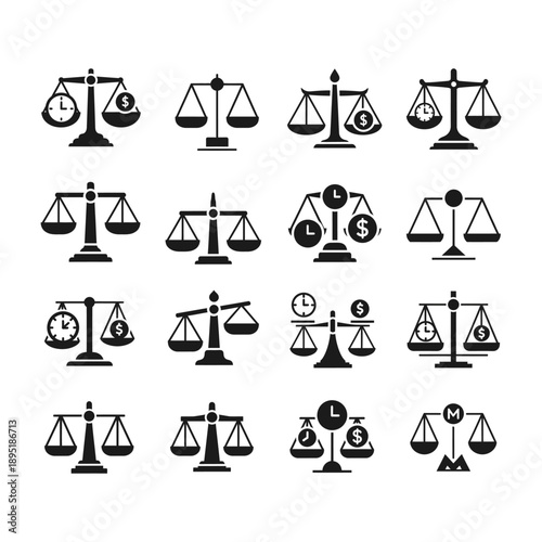 Time and money compare scale icon silhouette vector