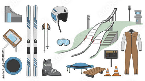 Winter sports gear and equipment for ski jumping enthusiasts