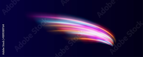 Glowing abstract ribbons curve elegantly, leaving radiant motion trails. Neon lines twist and shimmer vividly. Perfect for sci-fi visuals PNG