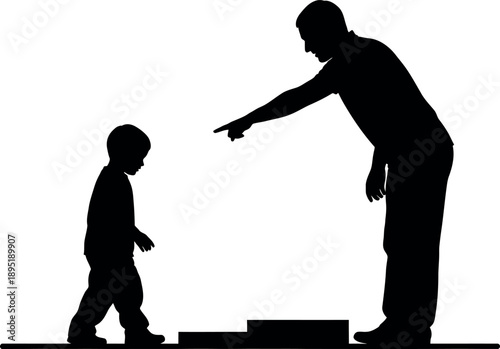 Silhouette of Father Scolding or Directing Son; Parenting Discipline Concept - Homo sapiens Paternal Interaction
