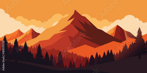 Sunset over mountain range