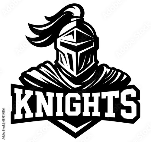 Professional Knights Sports Team Logo Design - Brave Medieval Warrior in Armor with Helmet and Cape Silhouette - Vector Graphic for Gaming and Athletic Branding
