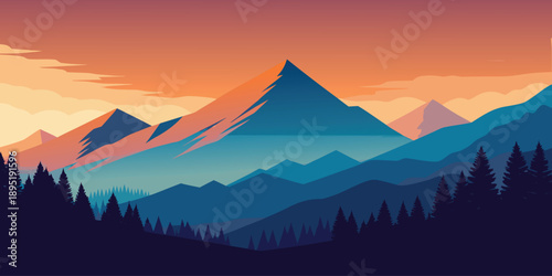 Sunset over majestic mountains