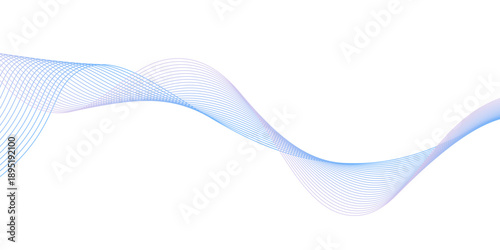 Dynamic sound wave blue and purple lines on white background. Light color simple. Musical note particle pulsing.