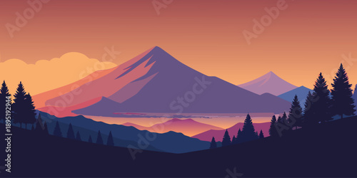 Sunset over mountain range