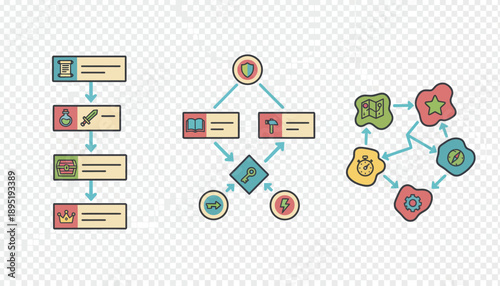 Quest Systems Flow for Video Games – Vector Illustration