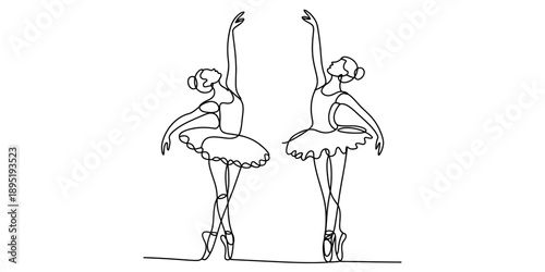 Continuous line drawing of two elegant ballet dancers performing a pose Vector, illustration