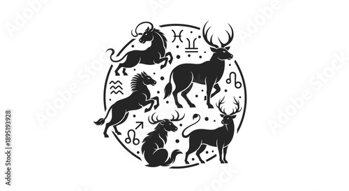 Black and White Zodiac Signs Illustration.