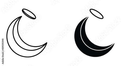 Black and White Crescent Moon Symbols with Halos