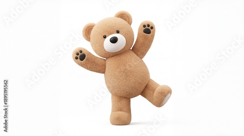 Adorable Teddy Bear Standing on One Leg with Arms Up.