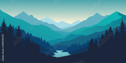 Serene mountain lake at dusk