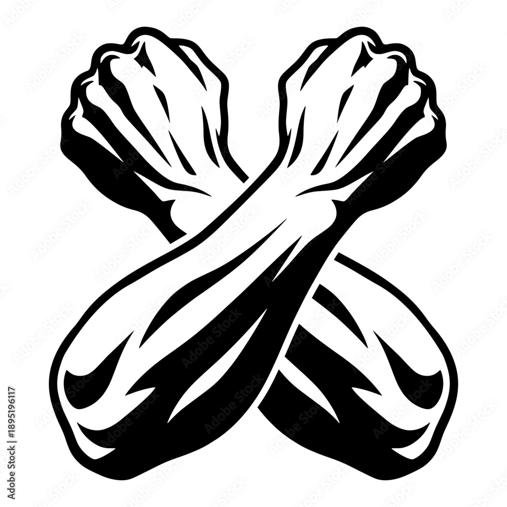 Obraz premium Strong Muscular Crossed Arms Silhouette Vector Illustration - Powerful Forearms and Fists Gesture Design for Fitness, Bodybuilding, and Strength Training Logos