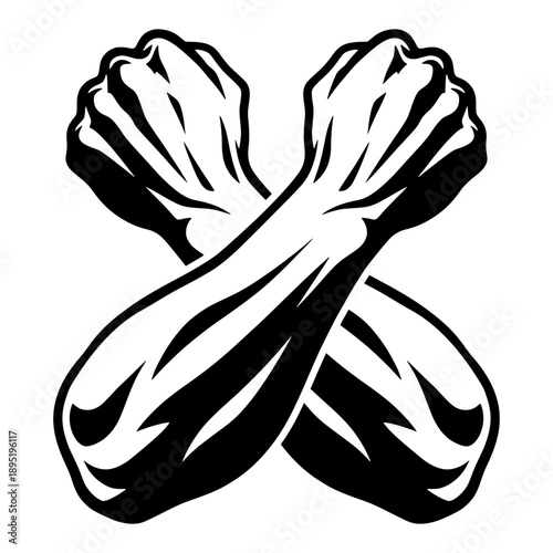 Strong Muscular Crossed Arms Silhouette Vector Illustration - Powerful Forearms and Fists Gesture Design for Fitness, Bodybuilding, and Strength Training Logos