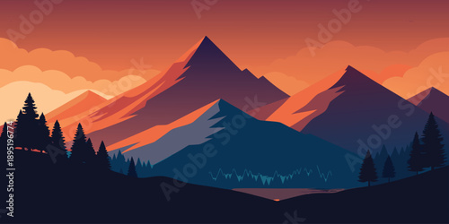 Sunset over mountain range