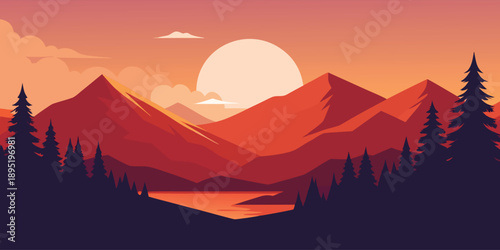 Sunset over majestic mountains
