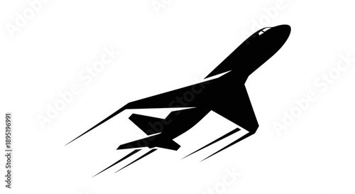 Fast flying jet airplane in motion, travel and speed concept, isolated white background.