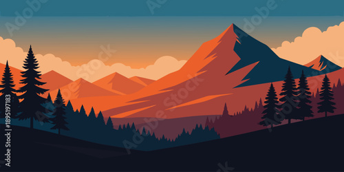 Sunset over mountain range