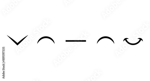 Set of Minimalist Facial Expression Elements Icons, Isolated White Background