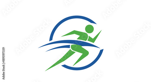 Dynamic Runner Logo Design with Blue and Green Colors, Isolated White Background