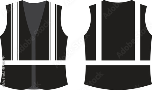 Wallpaper Mural Safety reflective vest black flat icon set. Road construction worker uniform, high visibility jacket clothing equipment, traffic protection vectors illustration isolated on transparent background. Torontodigital.ca