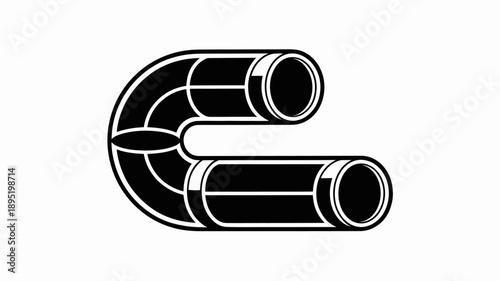 Black and white illustration of a curved pipe with two ends  plumbing symbol