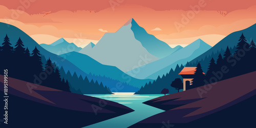 Serene mountain lake at sunset