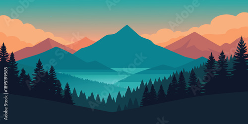Serene mountain landscape at sunset