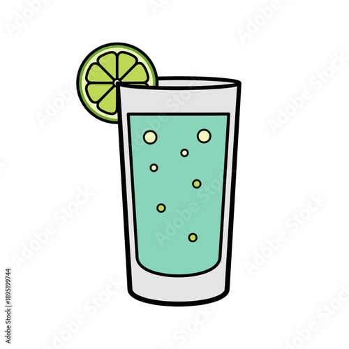Glass of gin and tonic with lime slice isolated on white background, concept of refreshing alcoholic drink