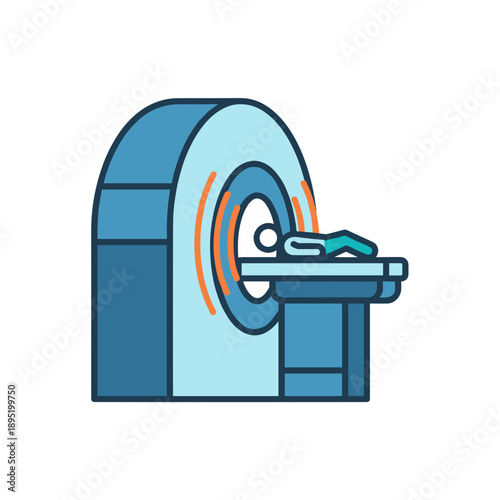 Patient lying inside mri scanner for medical examination on white background, concept of diagnostic imaging and healthcare