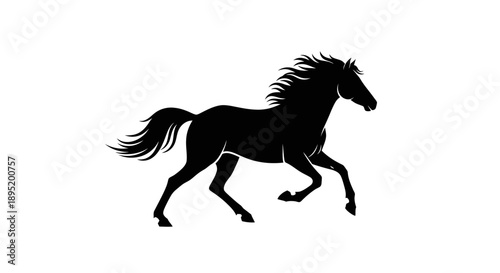Black Horse Silhouette Running Freely Alone.